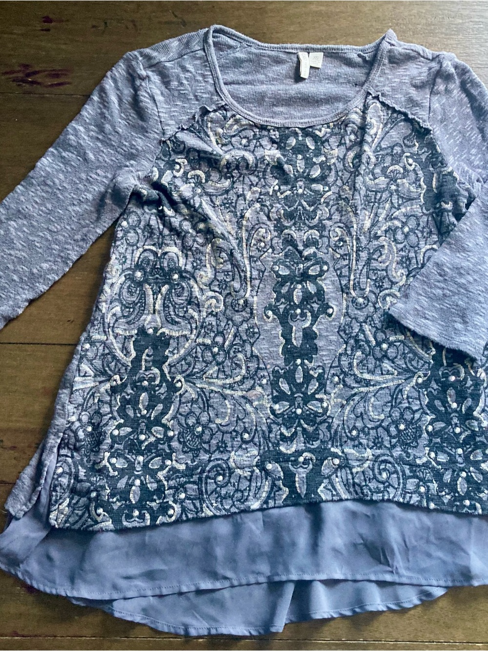 Cato Layered Lace-Print Long Sleeve Top